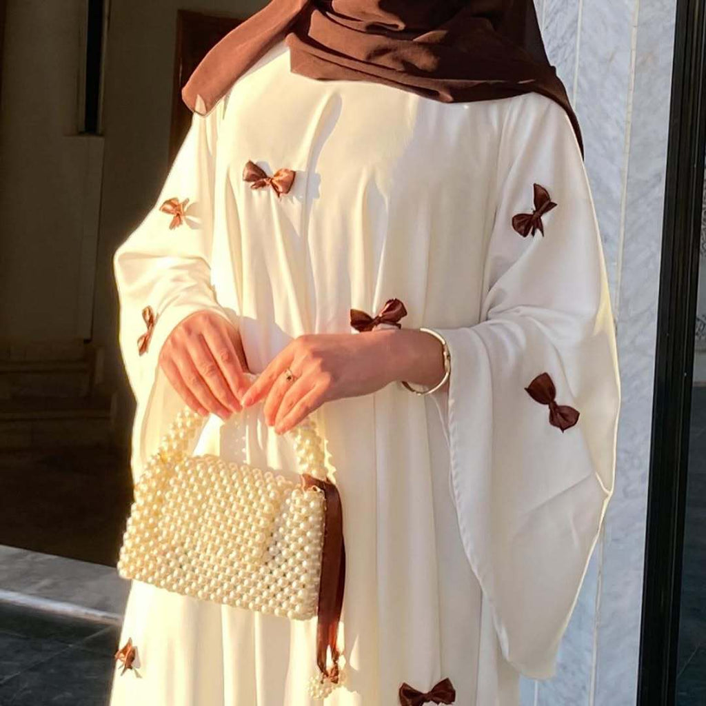 Women Dress Muslim Abaya for Eid Arab Bow Flare Sleeve Long Robe Jalabiya Ramadan Dubai Abayas Kaftan Vestidos Morocco Dresses
