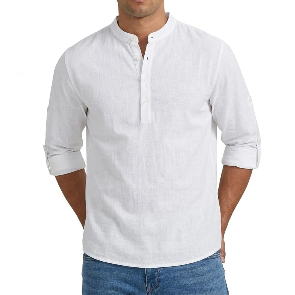 Mens Linen Shirt Luxury Casual Shirts for Men Long Sleeve Henley T-Shirts Summer Beach Hawaiian Shirt Gym Man Cotton Tshirts