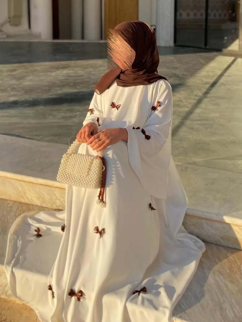 Women Dress Muslim Abaya for Eid Arab Bow Flare Sleeve Long Robe Jalabiya Ramadan Dubai Abayas Kaftan Vestidos Morocco Dresses