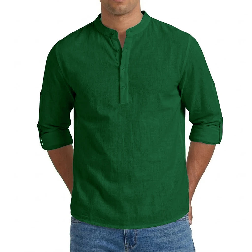 Mens Linen Shirt Luxury Casual Shirts for Men Long Sleeve Henley T-Shirts Summer Beach Hawaiian Shirt Gym Man Cotton Tshirts