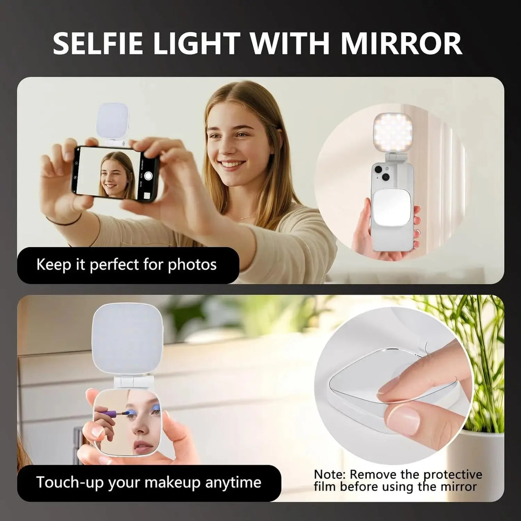 360° LED Ring Fill Light with Mirror for MagSafe iPhone Magnetic Selfie Light Great for Selfies Vlog Video Calls