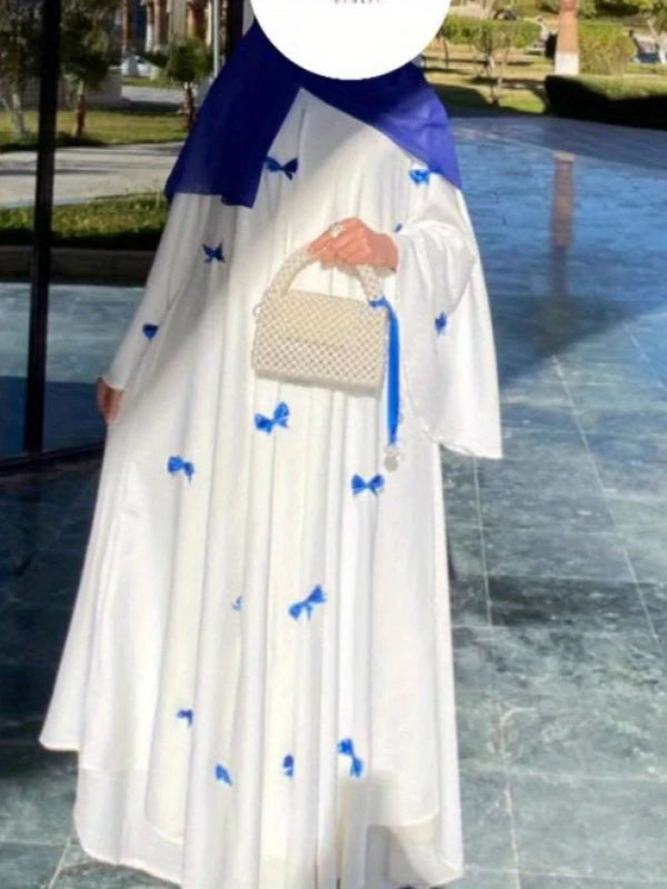 Women Dress Muslim Abaya for Eid Arab Bow Flare Sleeve Long Robe Jalabiya Ramadan Dubai Abayas Kaftan Vestidos Morocco Dresses