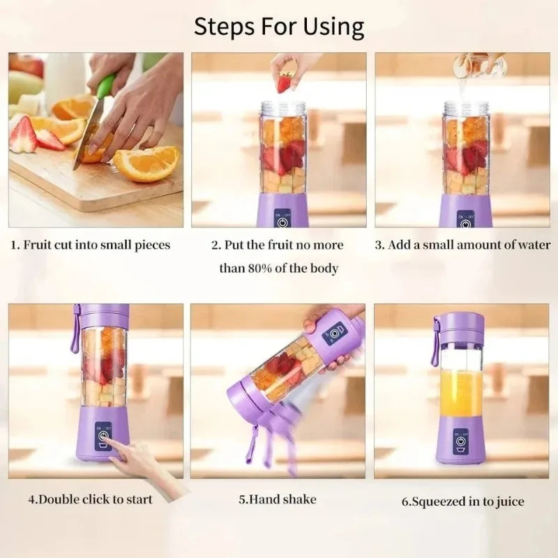 Portable Electric Juicer Blender – USB Rechargeable Mini Smoothie & Fruit Juice Mixer Bottle for Shakes, Milkshakes & Smoothies