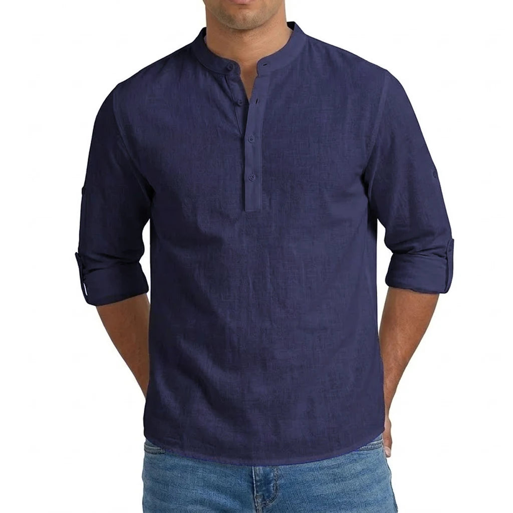 Mens Linen Shirt Luxury Casual Shirts for Men Long Sleeve Henley T-Shirts Summer Beach Hawaiian Shirt Gym Man Cotton Tshirts