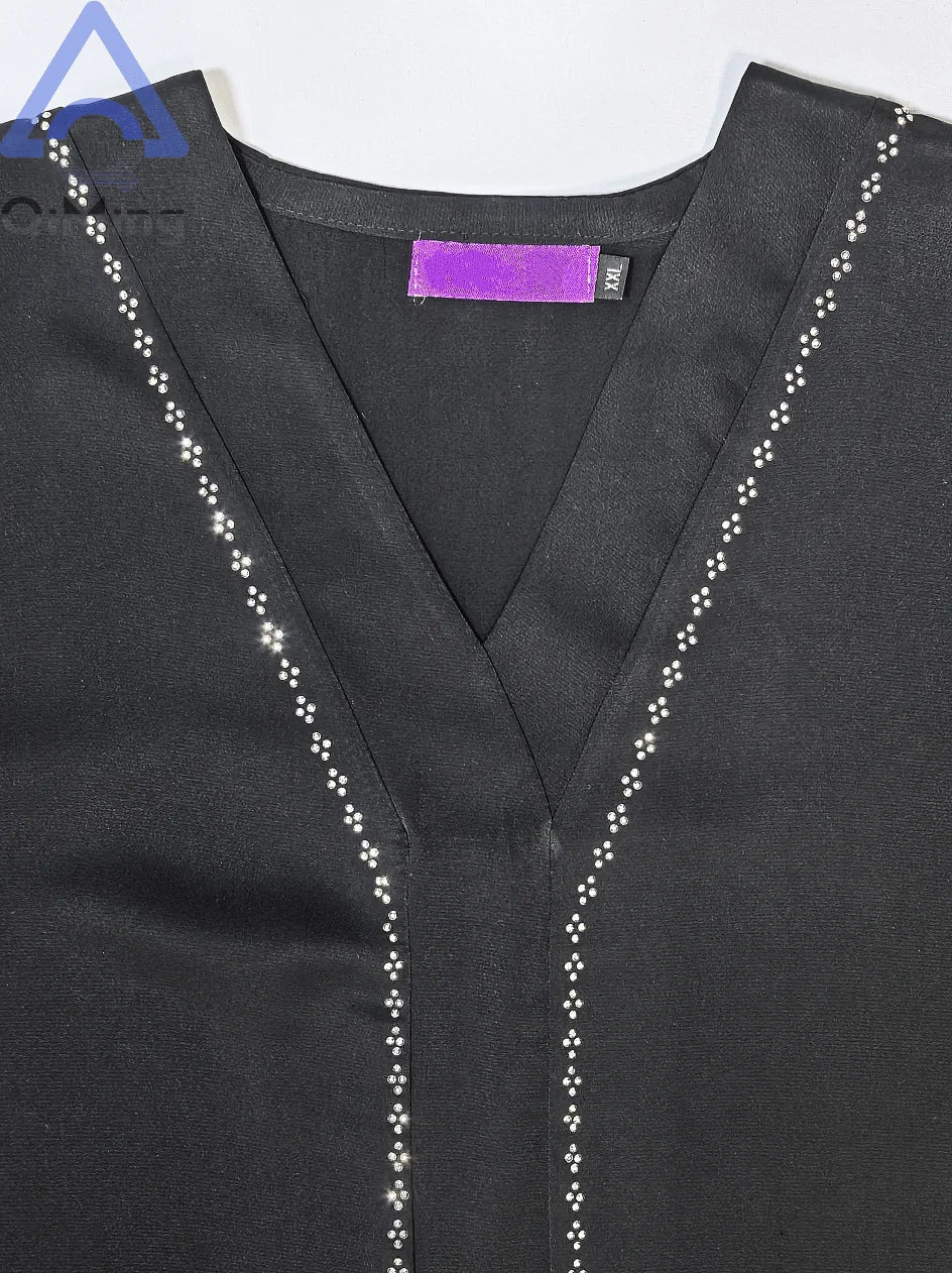 QiMing Luxury Black Muslim Women Abaya Rhinestone Dubai Kaftan Modest Floral Moroccan Jalabiya Belt Elegant Islamic Evening Gown