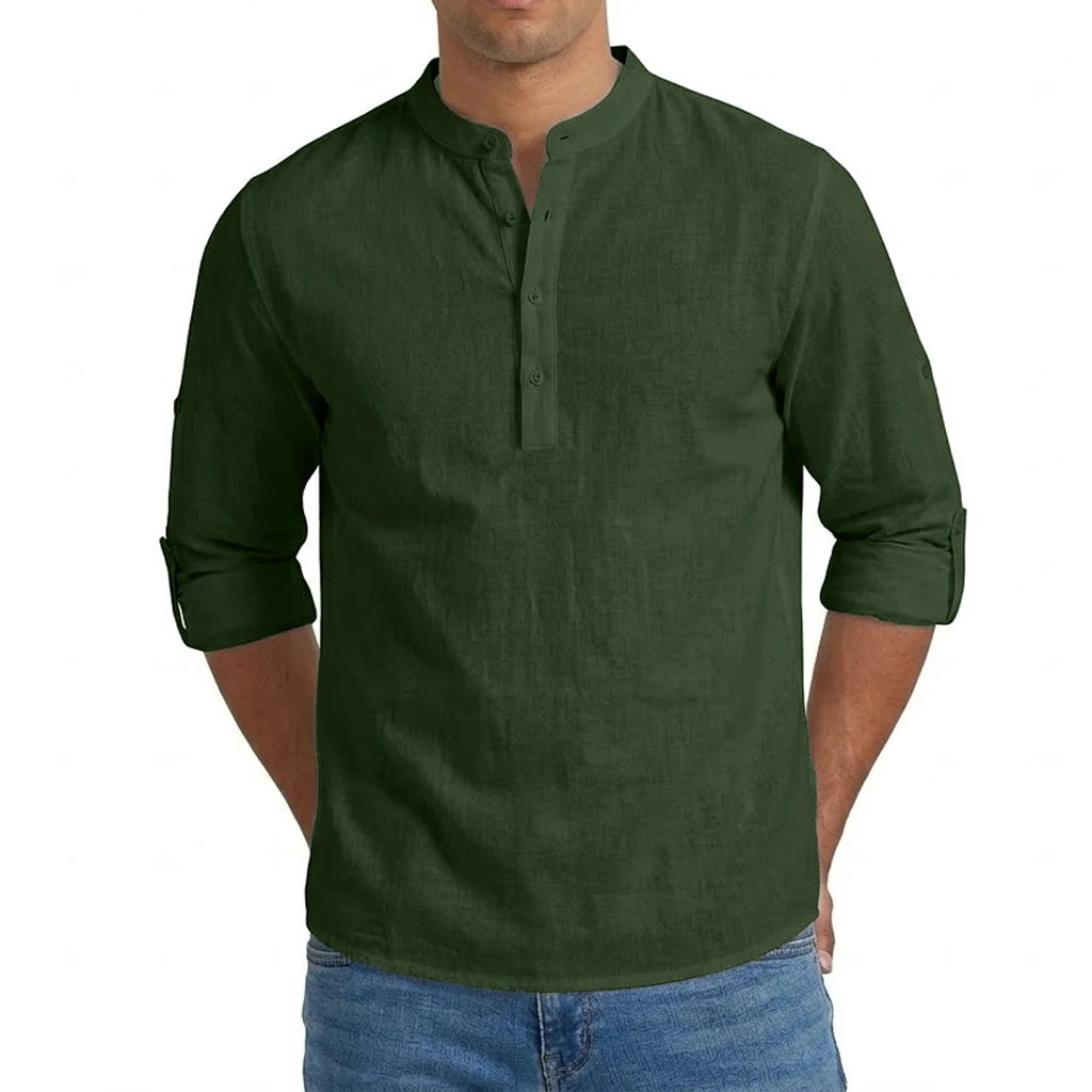 Mens Linen Shirt Luxury Casual Shirts for Men Long Sleeve Henley T-Shirts Summer Beach Hawaiian Shirt Gym Man Cotton Tshirts