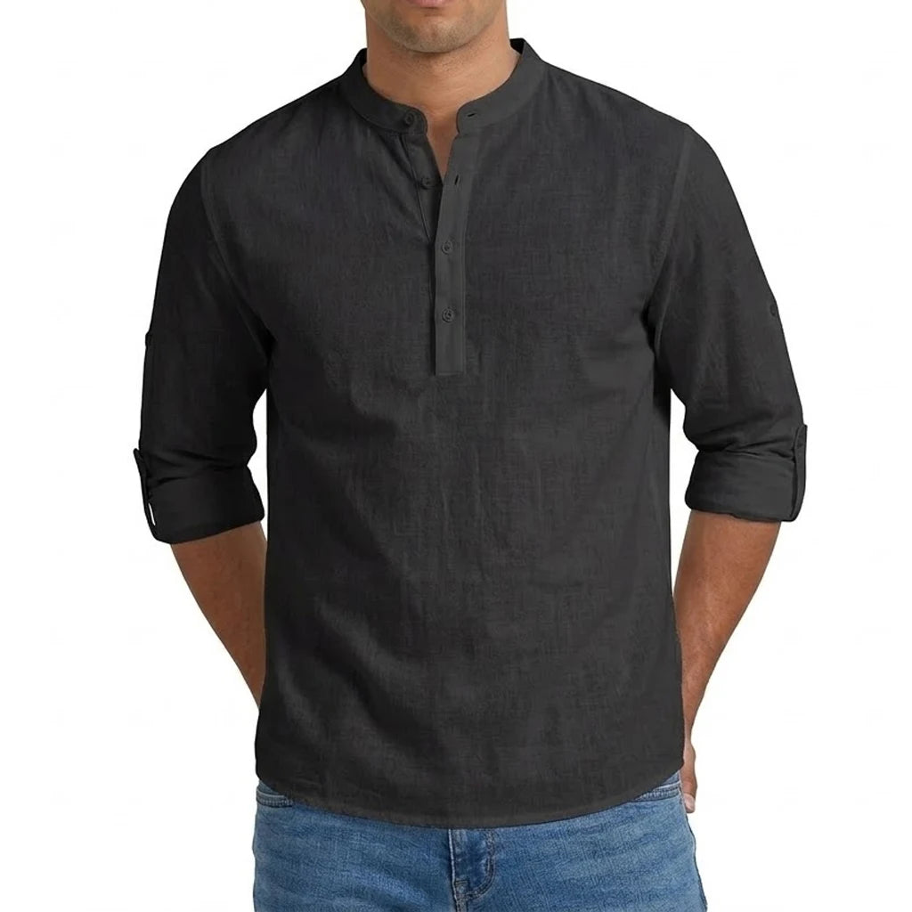 Mens Linen Shirt Luxury Casual Shirts for Men Long Sleeve Henley T-Shirts Summer Beach Hawaiian Shirt Gym Man Cotton Tshirts