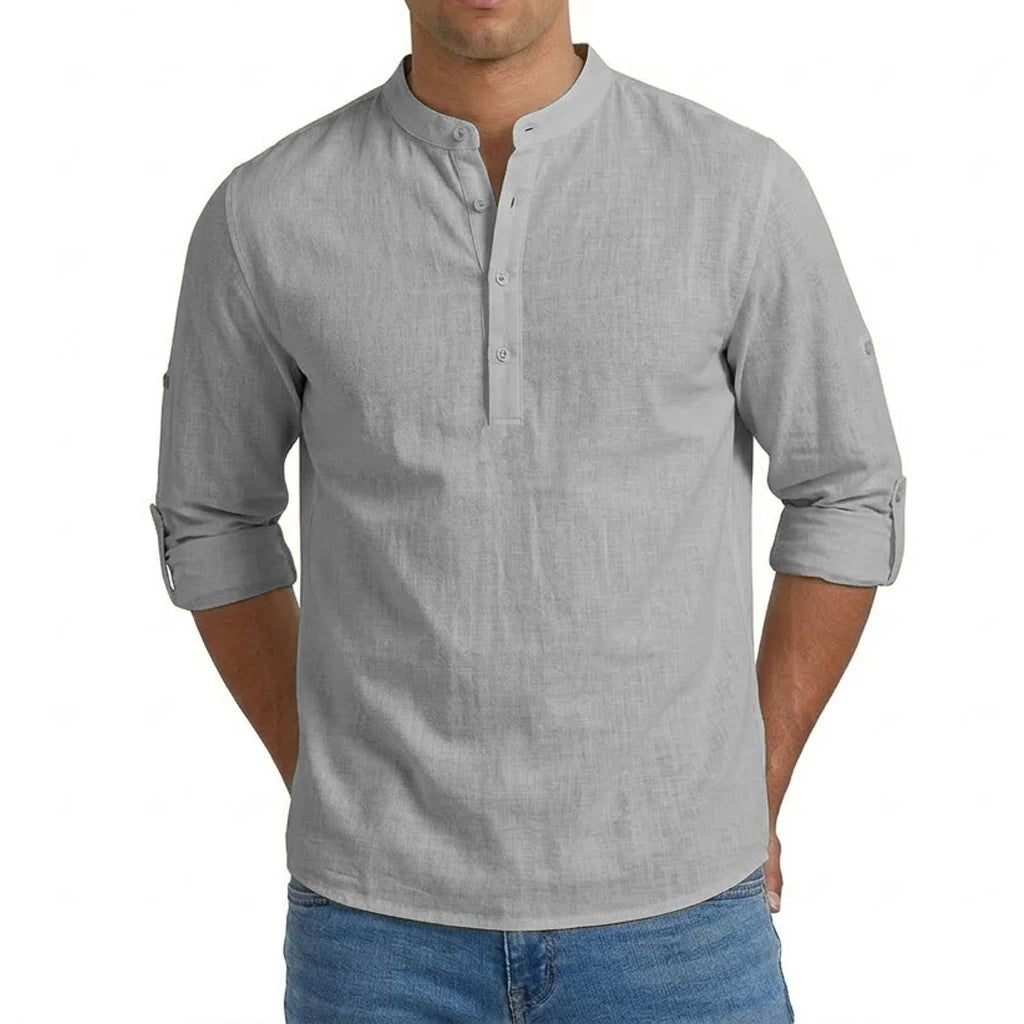 Mens Linen Shirt Luxury Casual Shirts for Men Long Sleeve Henley T-Shirts Summer Beach Hawaiian Shirt Gym Man Cotton Tshirts