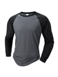 Mens Baseball Shirt Casual Breathable Raglan Long Sleeve Crewneck Patchwork T-Shirt Lightweight Vintage Fitness Sports Tops