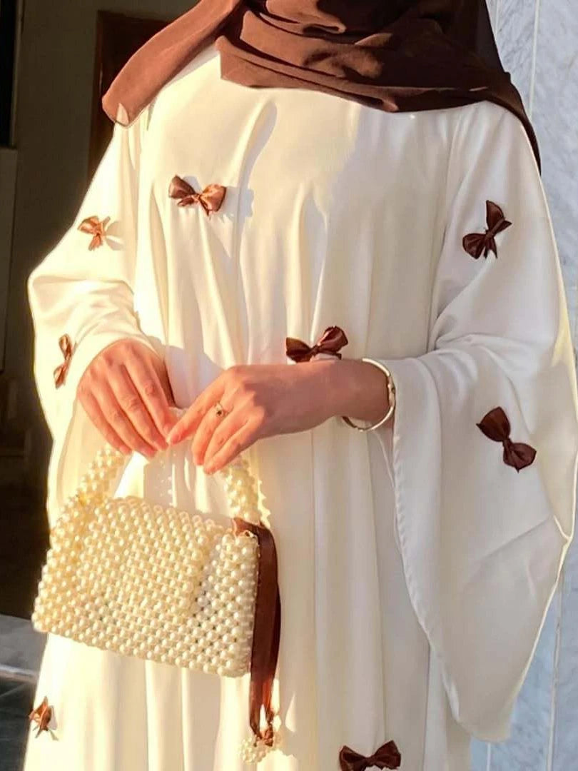 Women Dress Muslim Abaya for Eid Arab Bow Flare Sleeve Long Robe Jalabiya Ramadan Dubai Abayas Kaftan Vestidos Morocco Dresses