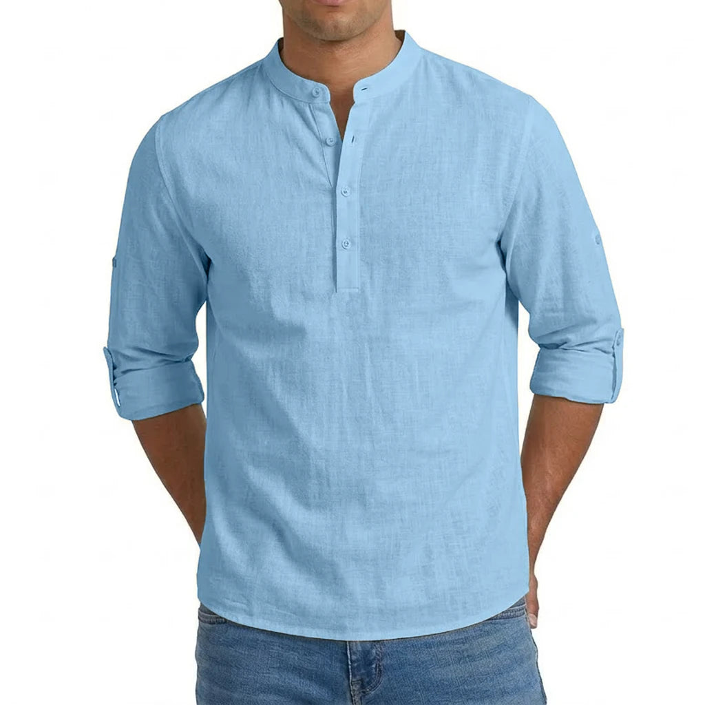 Mens Linen Shirt Luxury Casual Shirts for Men Long Sleeve Henley T-Shirts Summer Beach Hawaiian Shirt Gym Man Cotton Tshirts