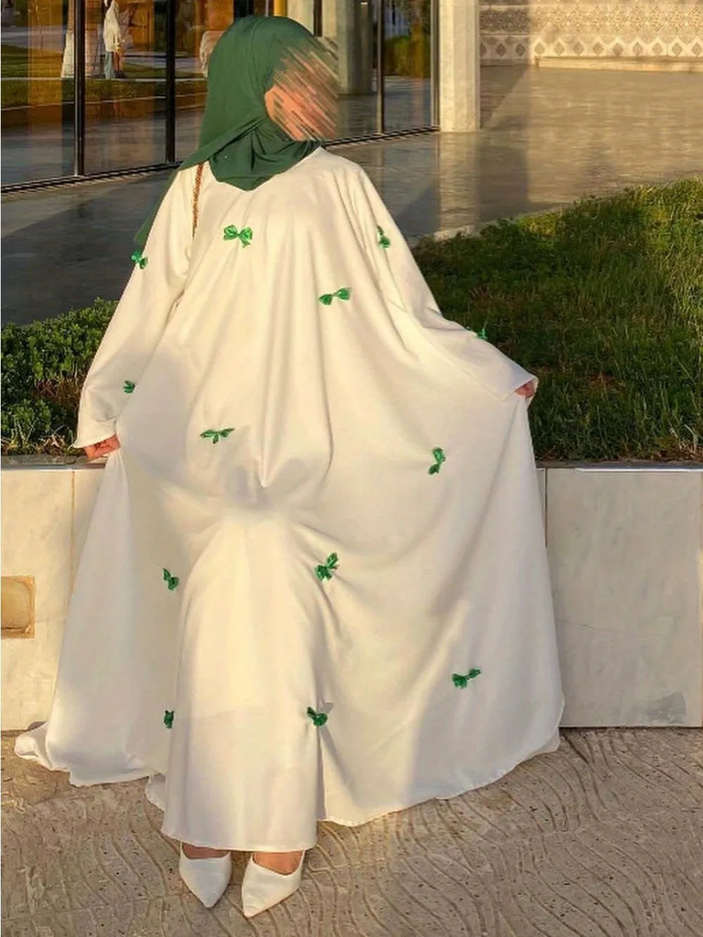 Women Dress Muslim Abaya for Eid Arab Bow Flare Sleeve Long Robe Jalabiya Ramadan Dubai Abayas Kaftan Vestidos Morocco Dresses