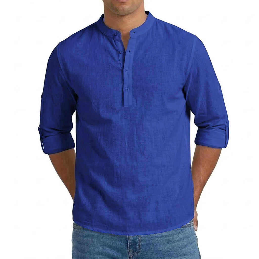 Mens Linen Shirt Luxury Casual Shirts for Men Long Sleeve Henley T-Shirts Summer Beach Hawaiian Shirt Gym Man Cotton Tshirts
