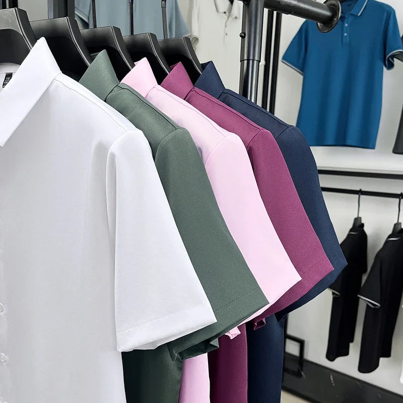 Mens Formal Short Sleeve Shirt Wrinkle Resistant Breathable Tops Slim Fit Button Up Shirts For Men Business Daily Wear Outfits