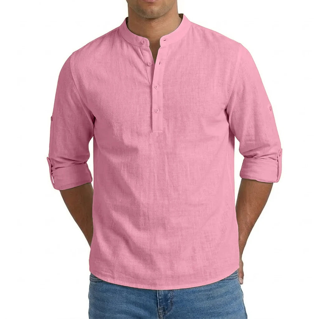 Mens Linen Shirt Luxury Casual Shirts for Men Long Sleeve Henley T-Shirts Summer Beach Hawaiian Shirt Gym Man Cotton Tshirts
