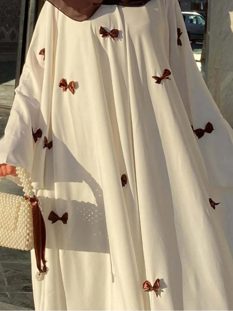 Women Dress Muslim Abaya for Eid Arab Bow Flare Sleeve Long Robe Jalabiya Ramadan Dubai Abayas Kaftan Vestidos Morocco Dresses