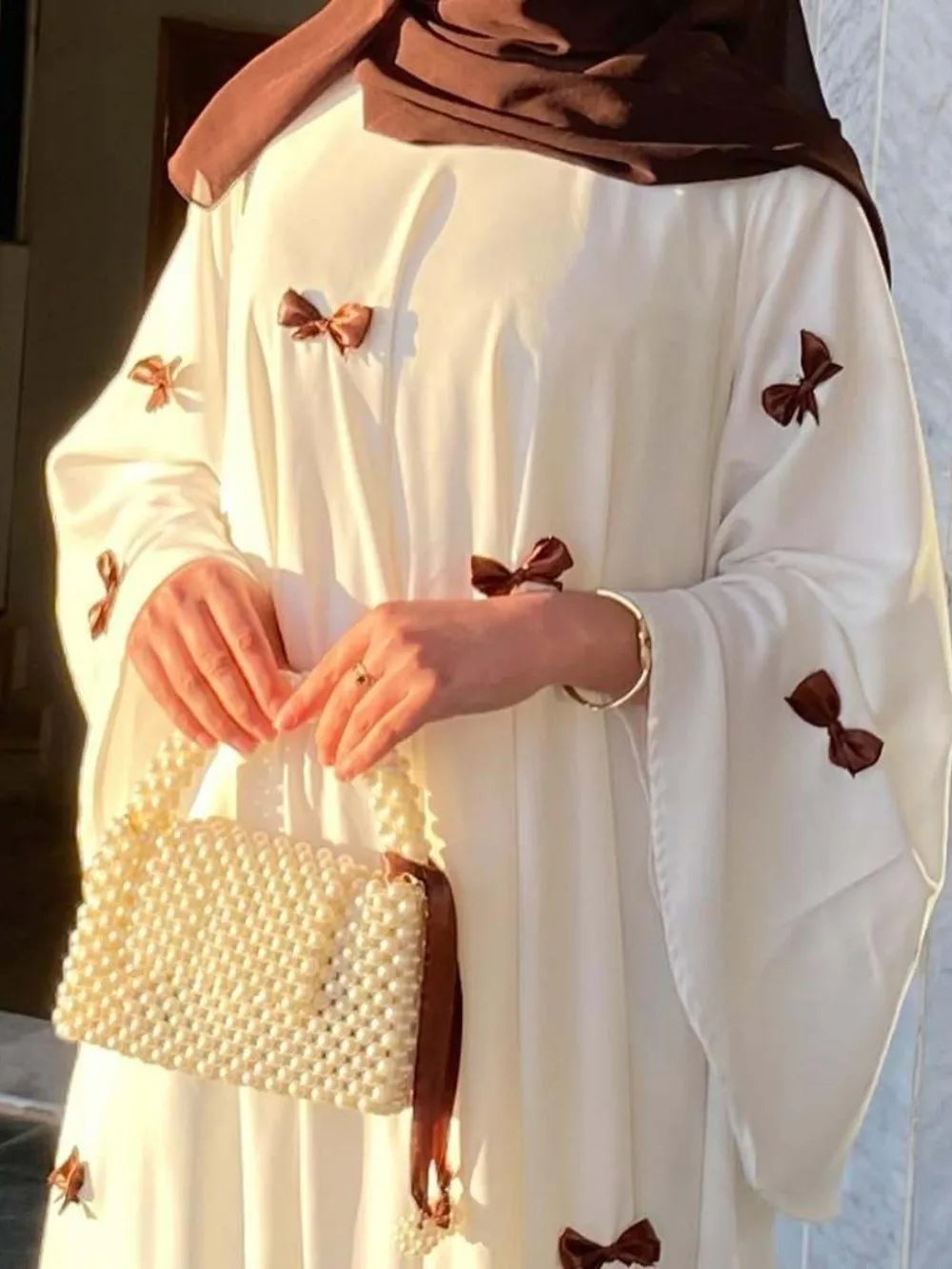 Women Dress Muslim Abaya for Eid Arab Bow Flare Sleeve Long Robe Jalabiya Ramadan Dubai Abayas Kaftan Vestidos Morocco Dresses