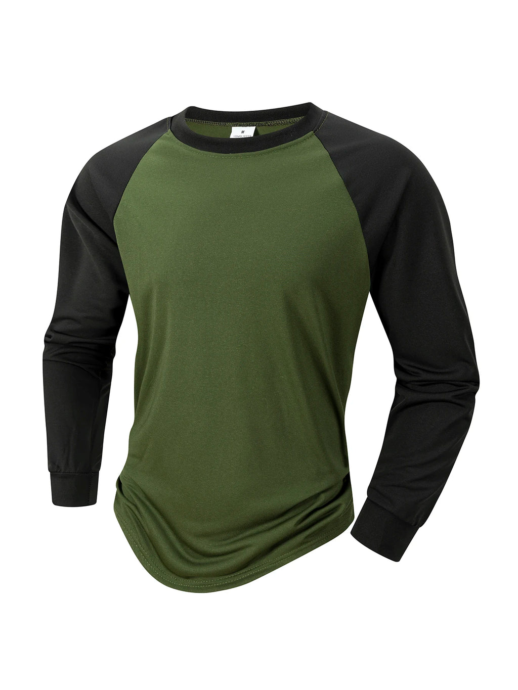 Mens Baseball Shirt Casual Breathable Raglan Long Sleeve Crewneck Patchwork T-Shirt Lightweight Vintage Fitness Sports Tops