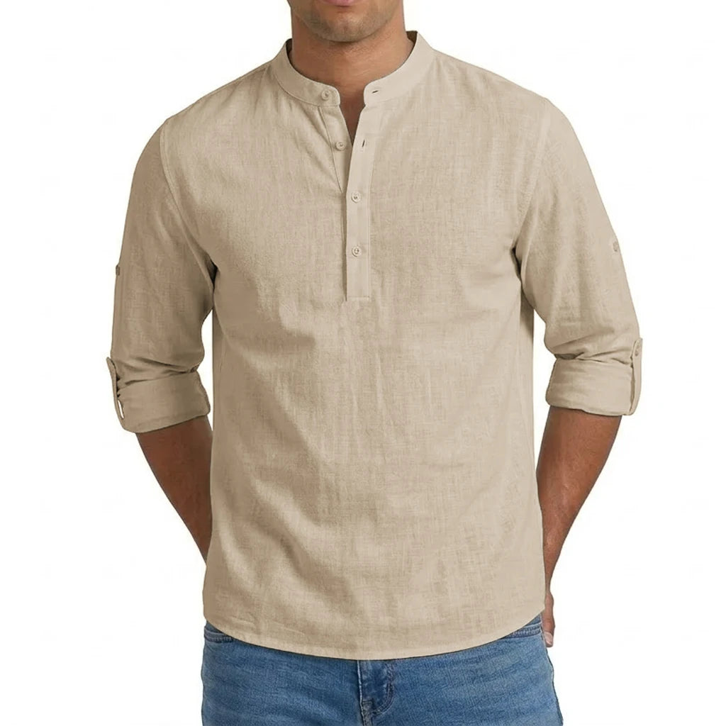 Mens Linen Shirt Luxury Casual Shirts for Men Long Sleeve Henley T-Shirts Summer Beach Hawaiian Shirt Gym Man Cotton Tshirts